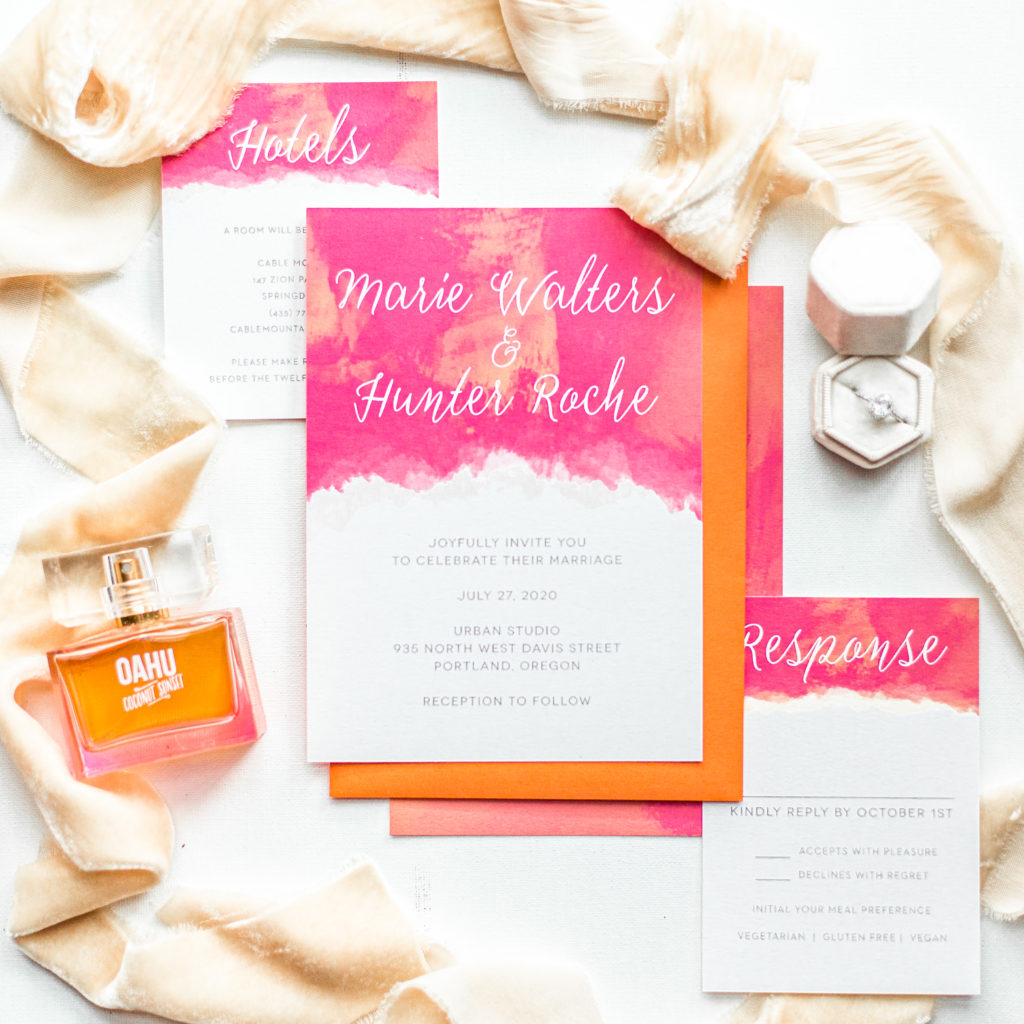 Pink and orange invitation suite 