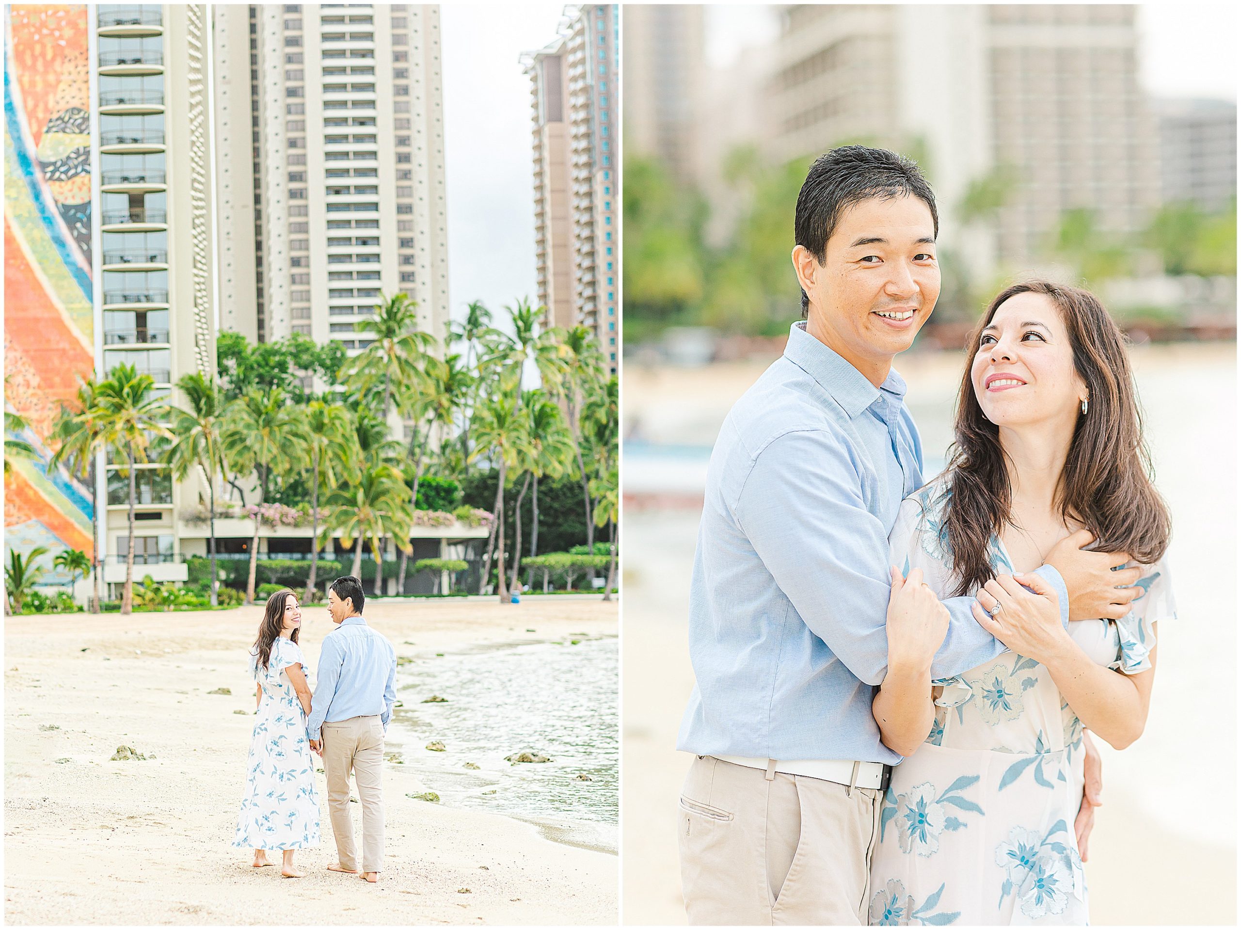 engagement photos on the beach in waikiki