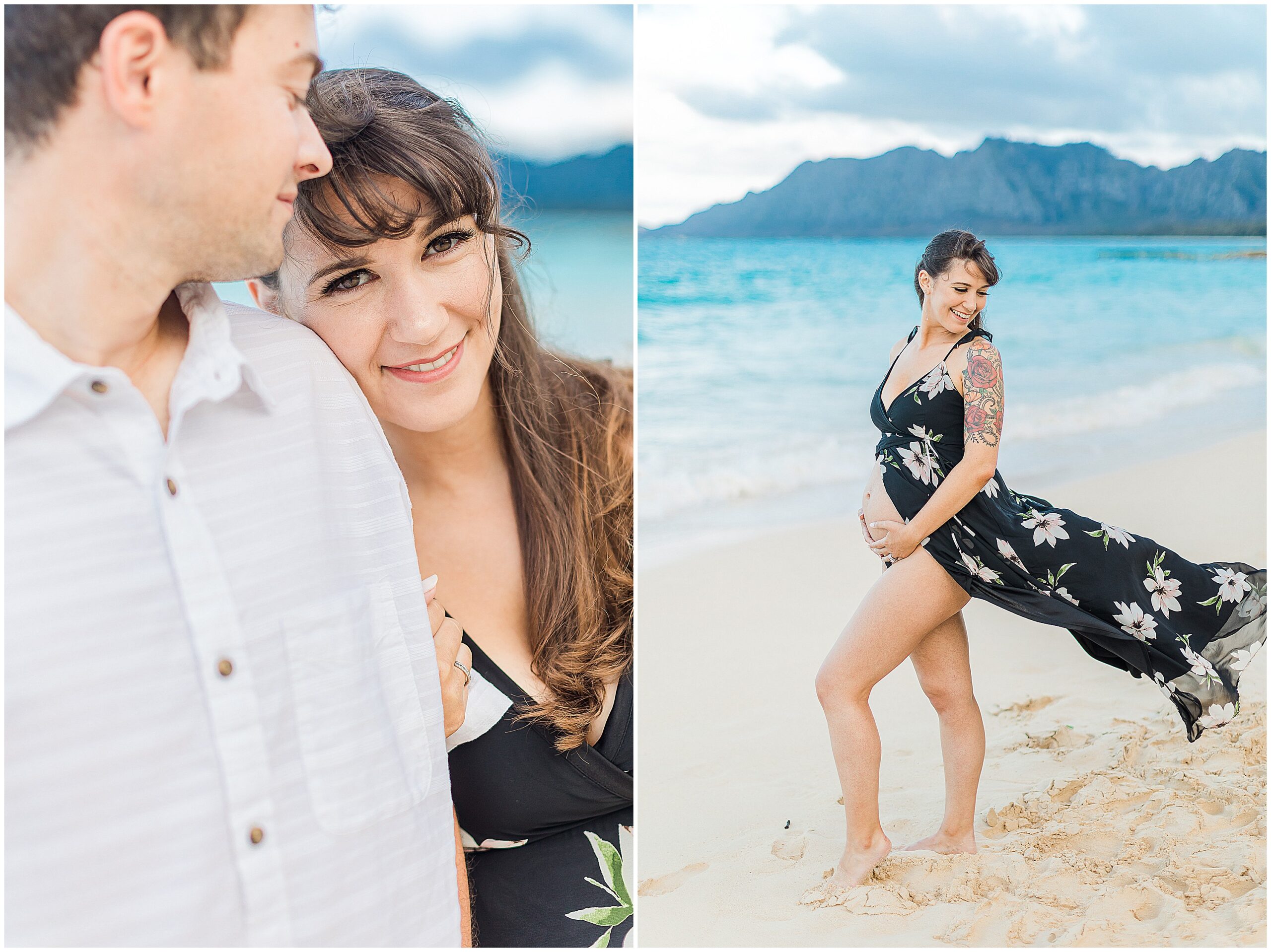 gallery of images displaying maternity portraits on the beach