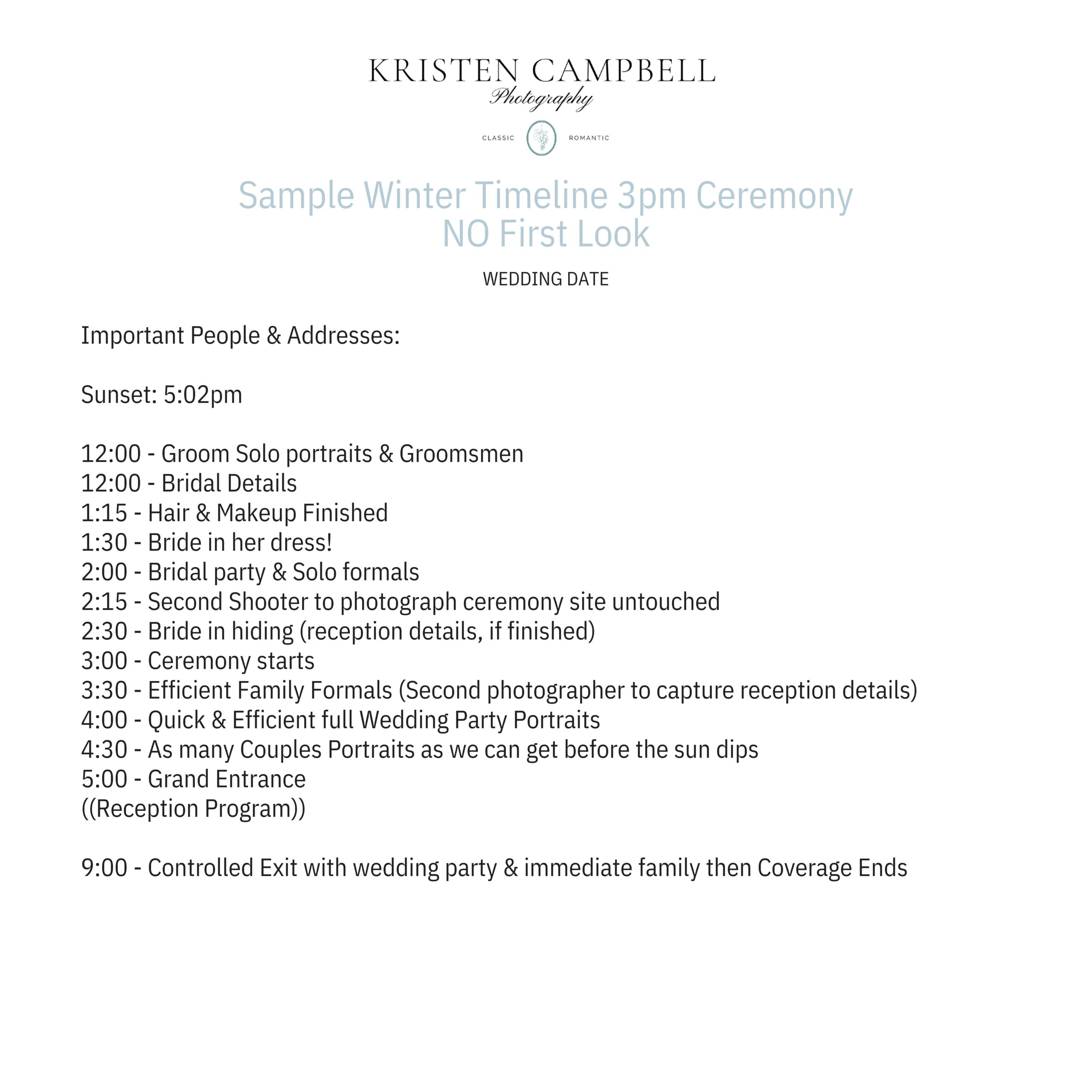 image shows what a 3pm ceremony in the winter could look like without a first look